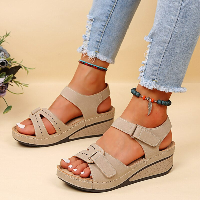 Women's cushioned supportive sandals with comfort soles, elegant design, enhanced arch support, available in several colors.