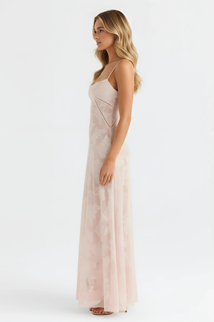 "Womens elegant evening maxi dress with flowing silhouette, available in black, pink, white, perfect for events and weddings.
