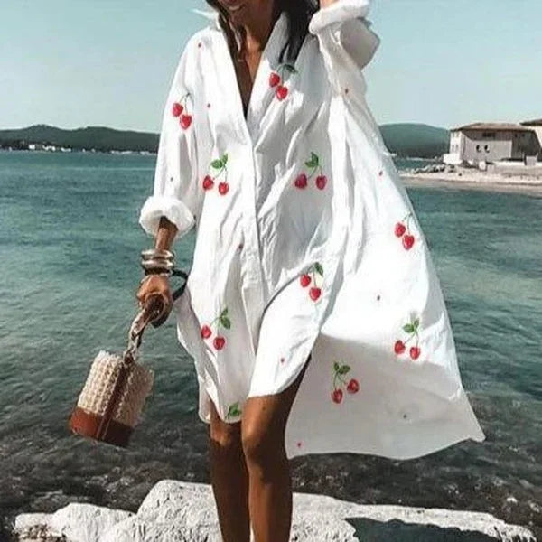 Women's long sleeve beach cover-up highlights lightweight fabric, button-down front, and stylish patterns for sun protection.