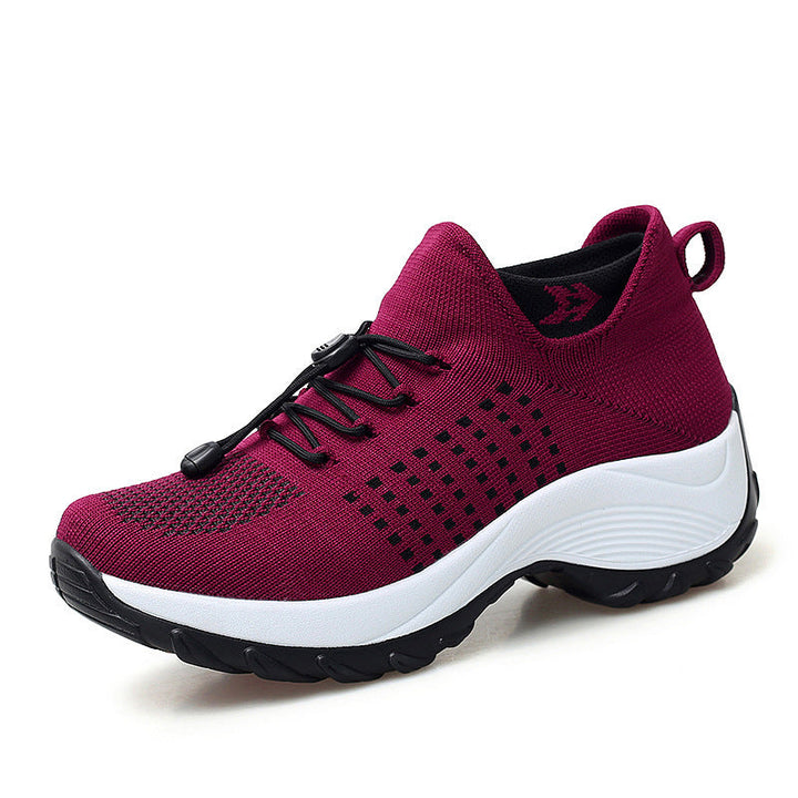"Women's orthopaedic comfort shoes with contoured footbed, mesh upper in black and purple, providing advanced support."
