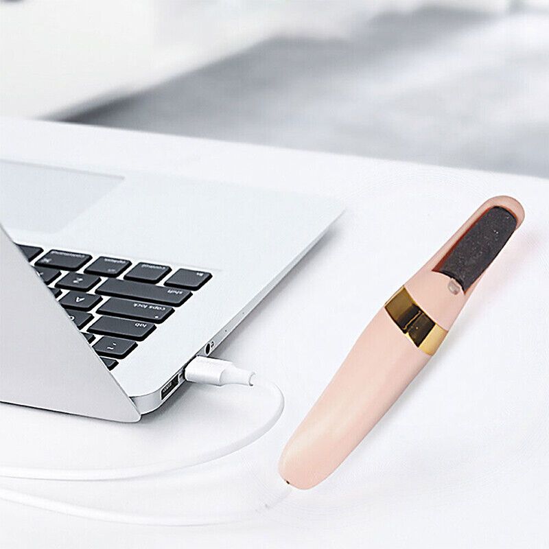 "Women's pink electric foot file with high-speed motor, designed for removing calluses and smoothing feet effectively."