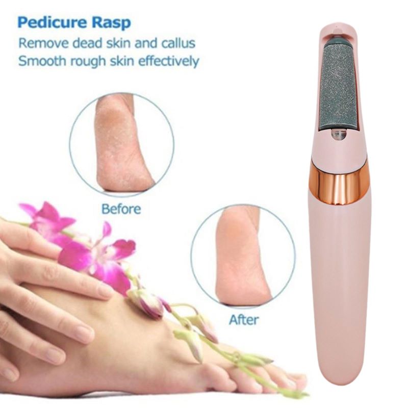 "Women's pink electric foot file with high-speed motor, designed for removing calluses and smoothing feet effectively."