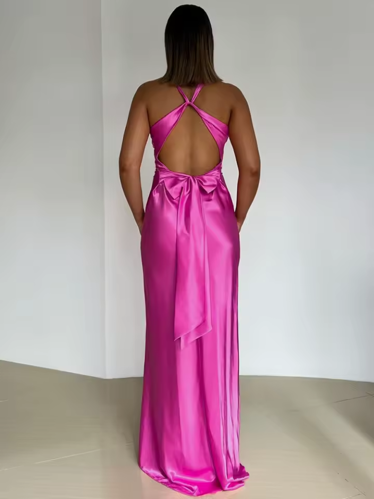 Women's sleeveless party maxi dress, flowing and elegant, available in purple, red, rose red, and yellow for special occasion