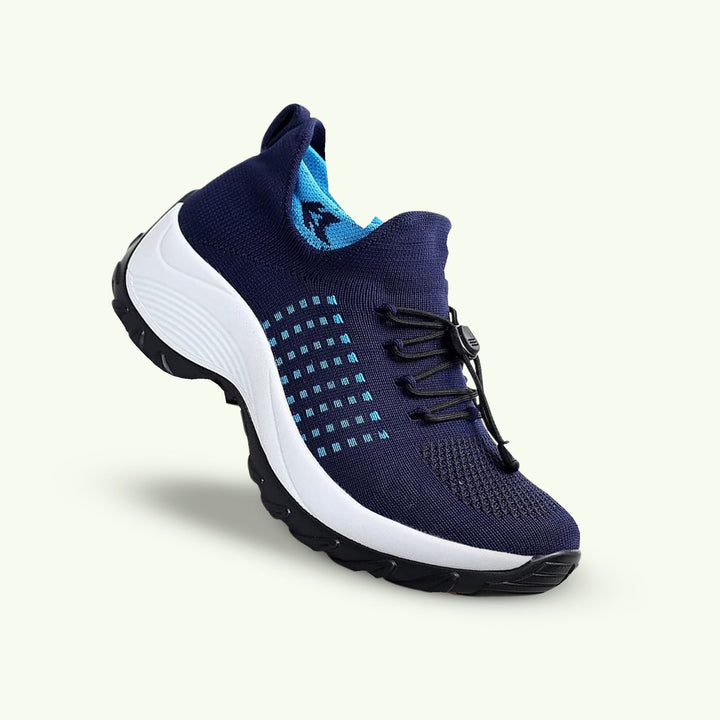 "Women's stretch comfort shoes in black, featuring cushioned insoles and flexible soles for stylish everyday walking relief."