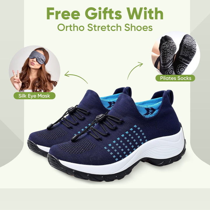 "Women's stretch comfort shoes in black, featuring cushioned insoles and flexible soles for stylish everyday walking relief."