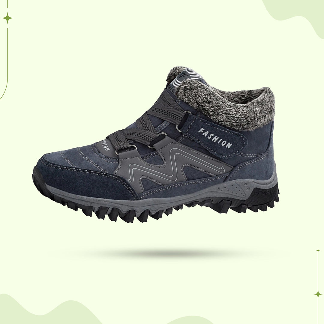 "Women's winter fur lined comfort shoes, cozy with durable sole, perfect for outdoor walking and trekking in cold months."