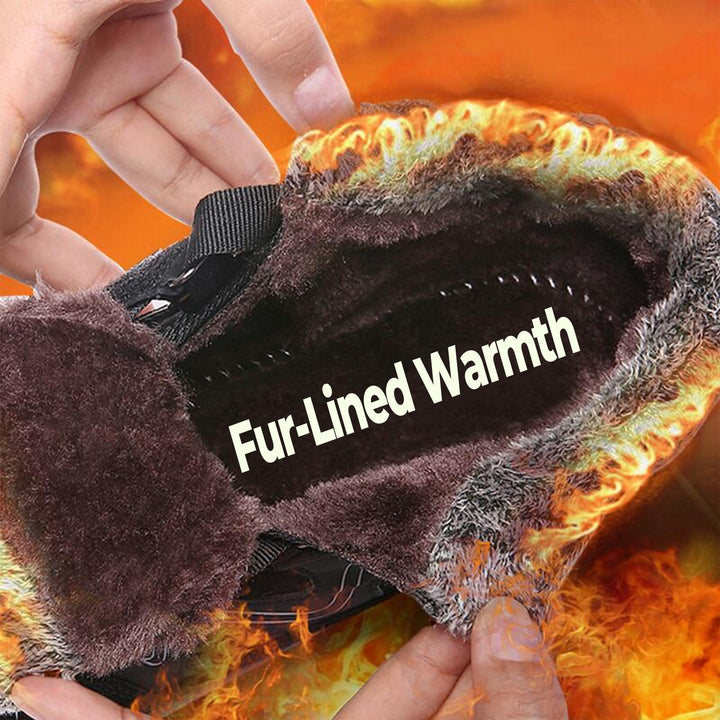"Women's winter fur lined comfort shoes, cozy with durable sole, perfect for outdoor walking and trekking in cold months."