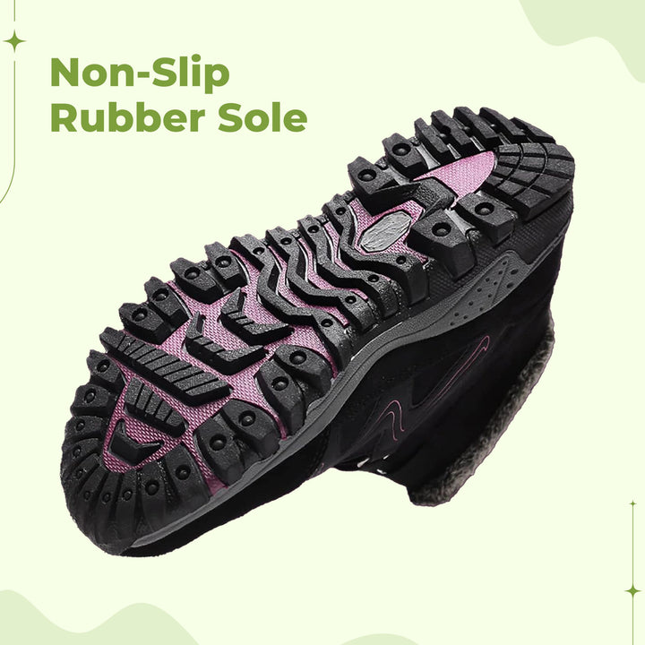 "Women's winter fur lined comfort shoes, cozy with durable sole, perfect for outdoor walking and trekking in cold months."