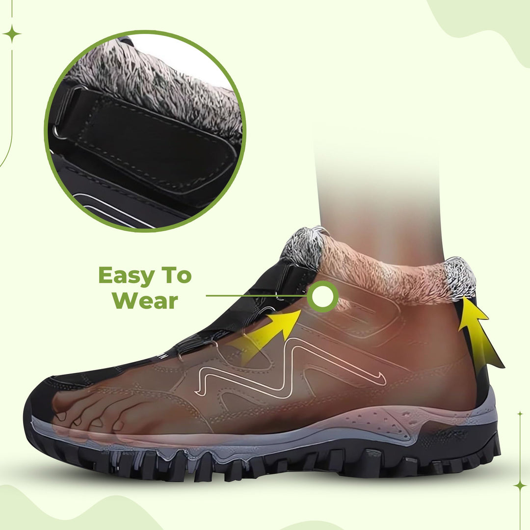 "Women's winter fur lined comfort shoes, cozy with durable sole, perfect for outdoor walking and trekking in cold months."