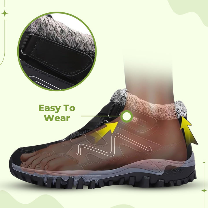 "Women's winter fur lined comfort shoes, cozy with durable sole, perfect for outdoor walking and trekking in cold months."