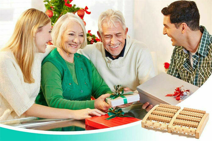 Wooden 5 Roller Foot Massager for pain relief, featuring smooth wooden rollers for acupressure and blood circulation improvem