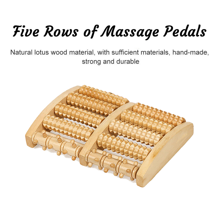 Wooden 5 Roller Foot Massager for pain relief, featuring smooth wooden rollers for acupressure and blood circulation improvem