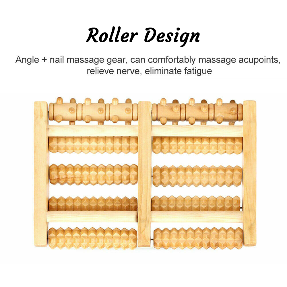 Wooden 5 Roller Foot Massager for pain relief, featuring smooth wooden rollers for acupressure and blood circulation improvem