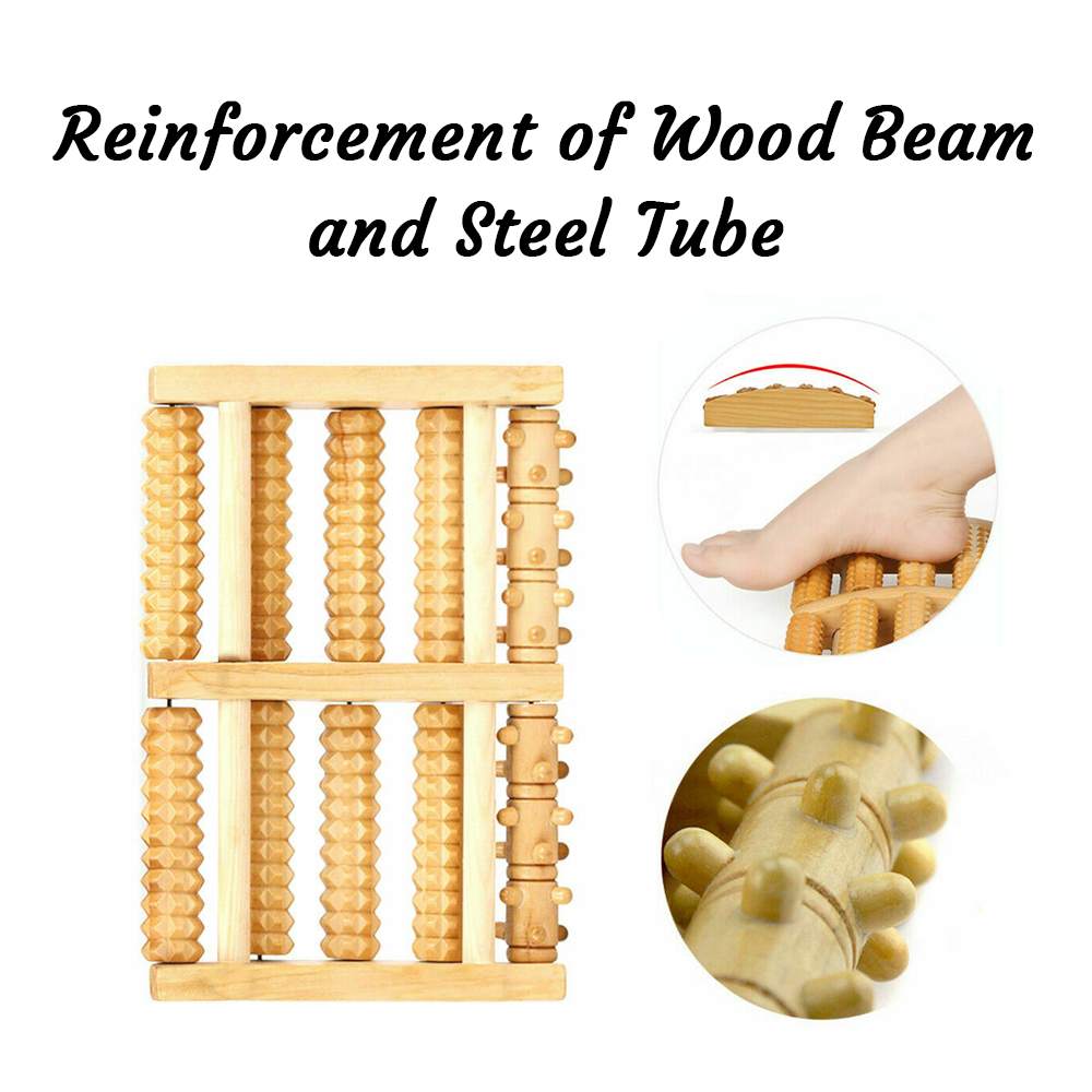 Wooden 5 Roller Foot Massager for pain relief, featuring smooth wooden rollers for acupressure and blood circulation improvem