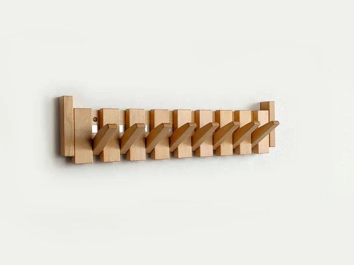 "Wooden Piano Coat Rack with 4 walnut and beech wood hooks, elegant design, ideal for home decoration and organization."
