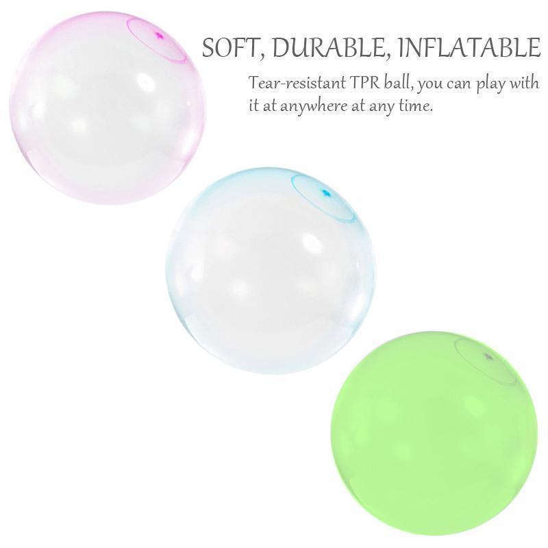 Brightly colored giant inflatable water bubble ball toy providing hours of fun for kids and adults.
