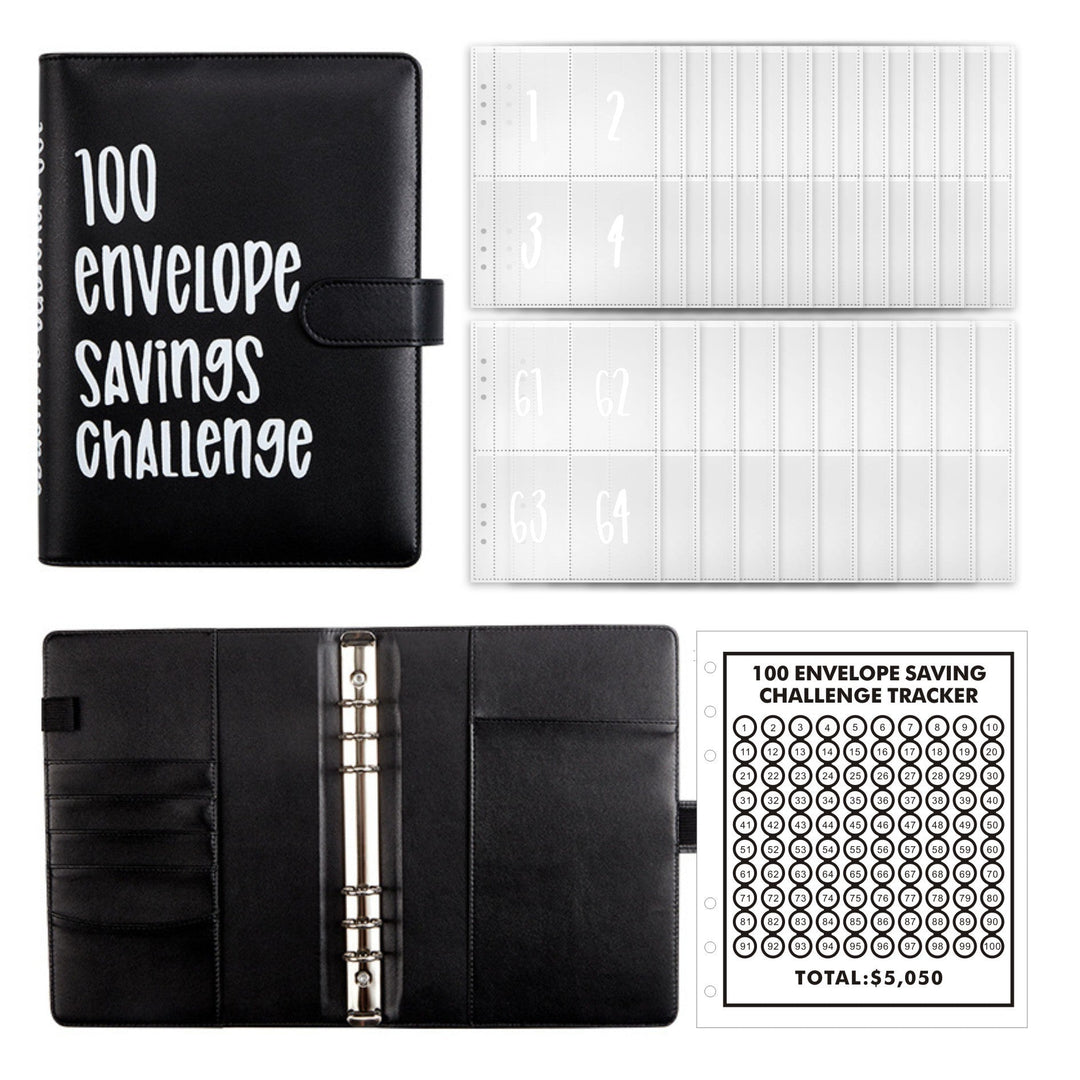 Collection of colorful cash envelopes neatly stacked, part of the 100 envelope savings challenge kit.
