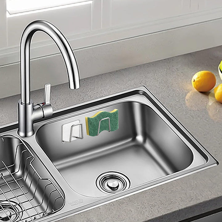 Adhesive sponge holder made of brushed stainless steel, a durable kitchen gadget for drainage