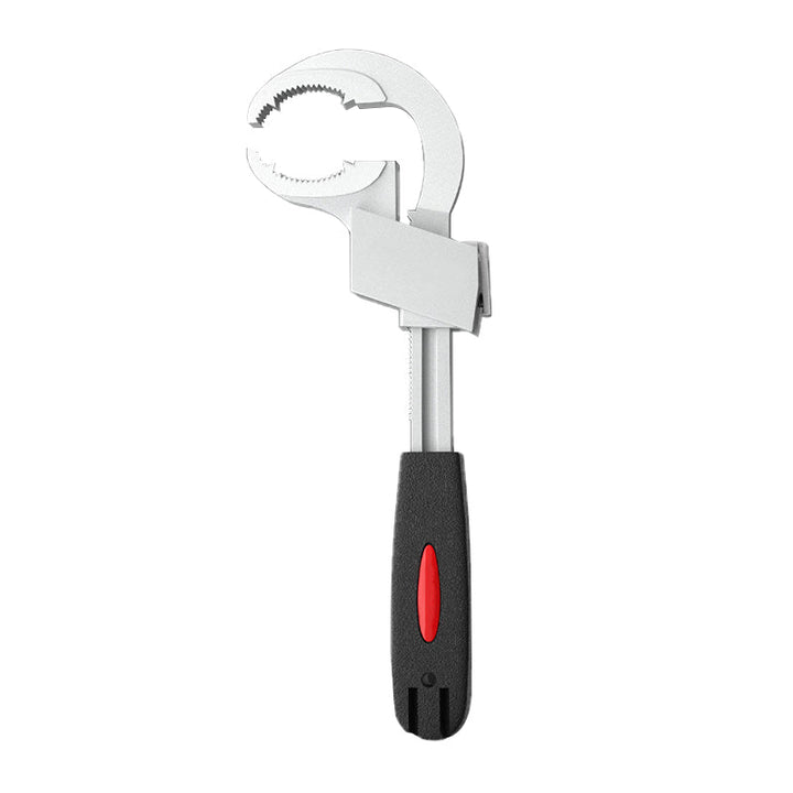 Adjustable plumbing tool for tightening and loosening bathroom faucet and pipe connections.