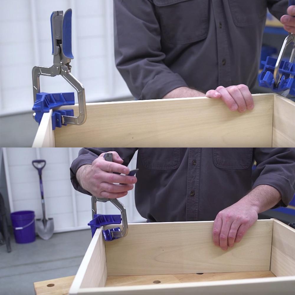 Versatile woodworking clamp for corner and T-joint applications, simplifying assembly and framing tasks