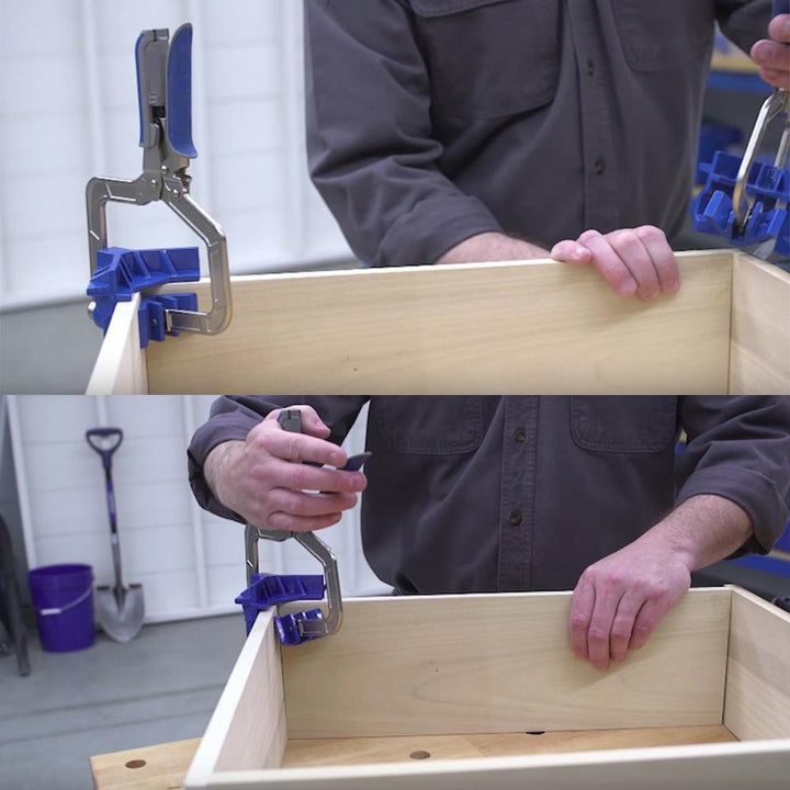 Versatile woodworking clamp for corner and T-joint applications, simplifying assembly and framing tasks