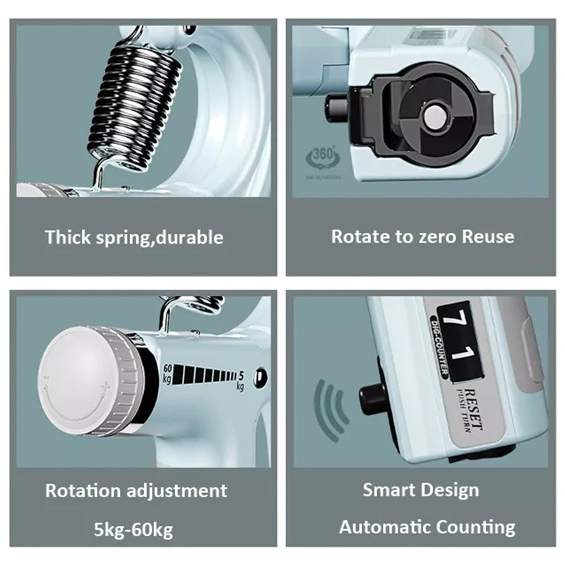 Man using an adjustable grip trainer to improve forearm and hand strength, fitness tool