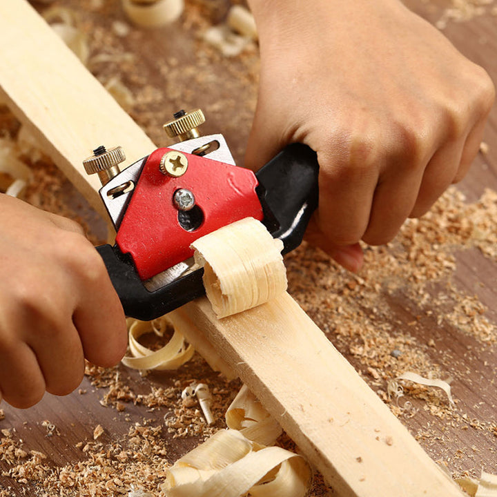 Adjustable hand planer for woodworking, shown with ergonomic handle for precise wood shaping on crafts.