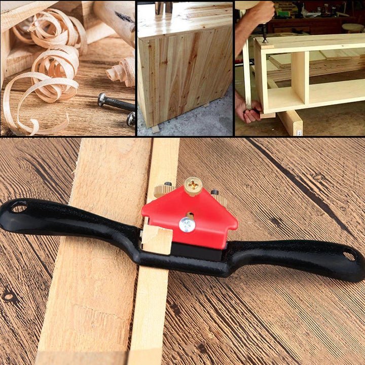 Close-up of an adjustable hand planer's blade, highlighting its precision mechanism for wood shaping.