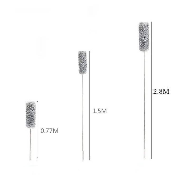 Extendable pole duster, showcasing its swivel head capability for multi-angle dusting tasks.