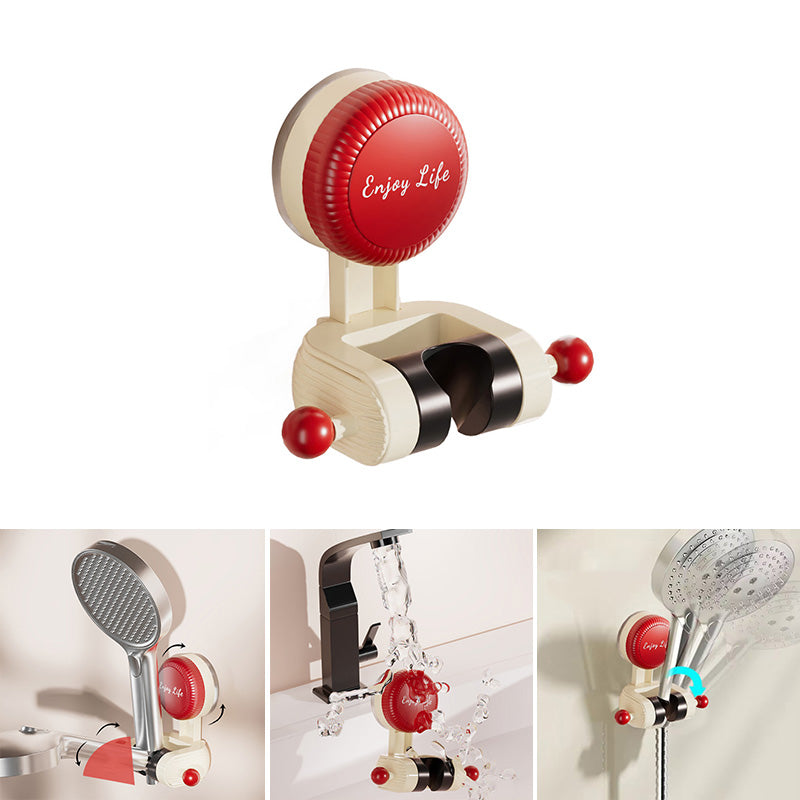Close-up of a chrome adjustable shower holder with powerful suction cup mechanism