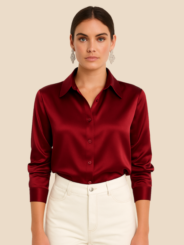 Adriana women's long sleeve button blouse for elegant office wear.