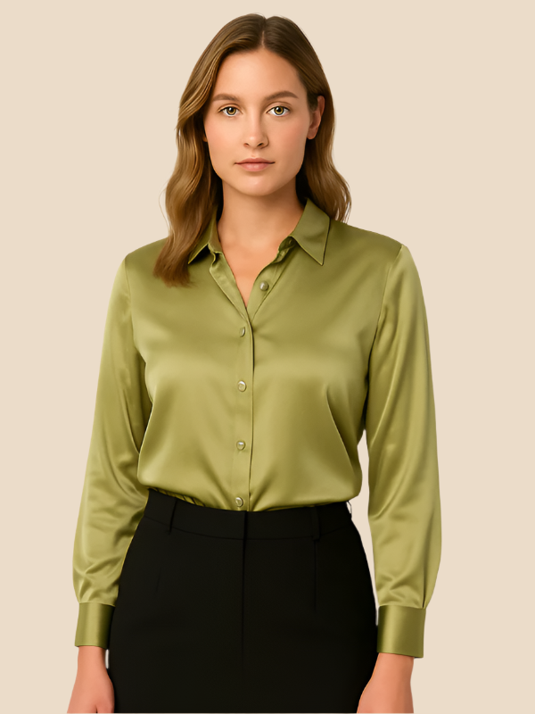 Professional Adriana button blouse, essential for sophisticated workwear.