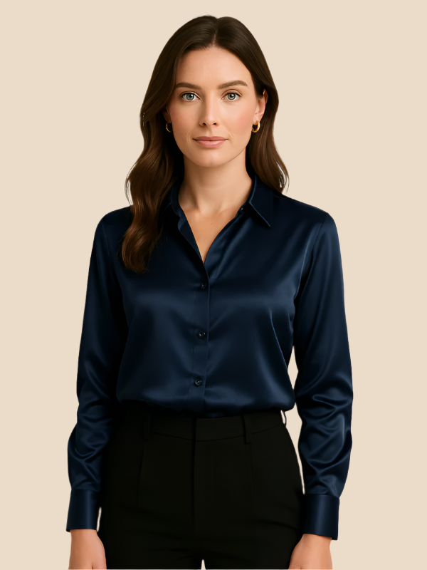 Sleek Adriana long sleeve blouse for women, elegant business attire.