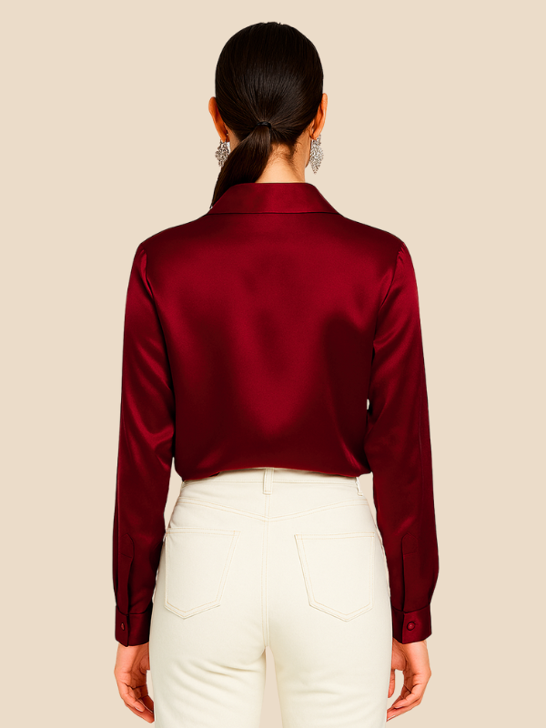 Chic Adriana ladies' office top, a long sleeve button-up for work.