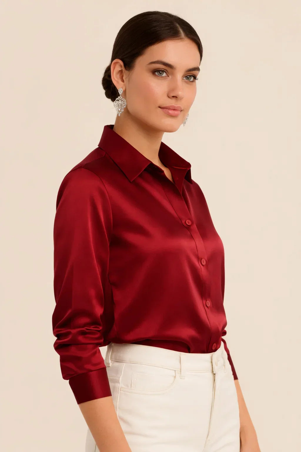 Versatile women's Adriana button-up, a stylish top for office professionals.