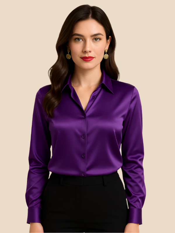 Professional Adriana long sleeve button-up, ideal for business casual.