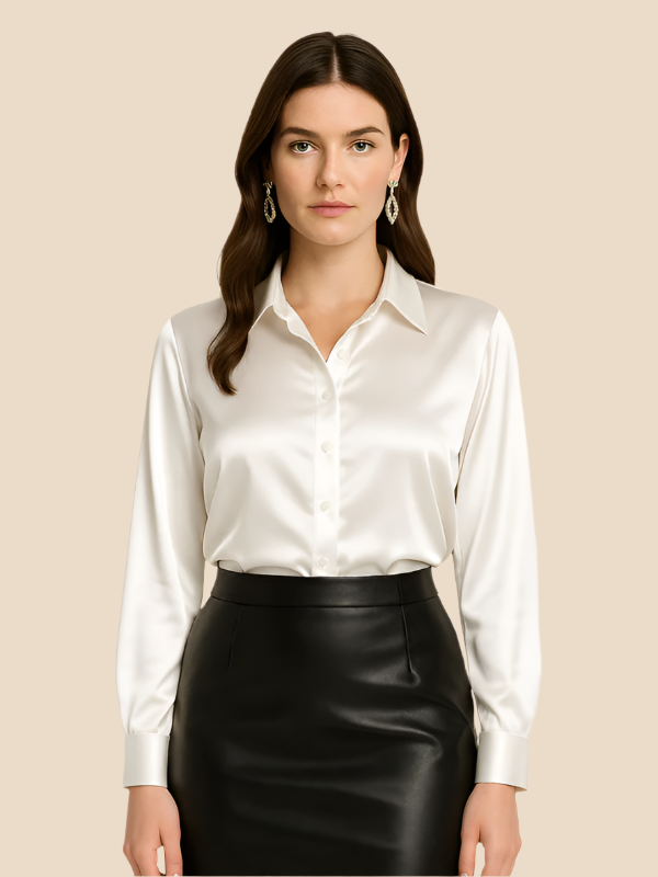 Elegant Adriana button-up for ladies, ideal business casual office wear.