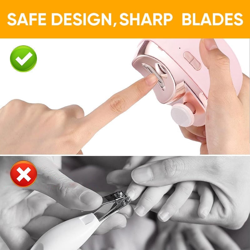 Adult and baby electric nail clippers, highlighting its compact design and safety features