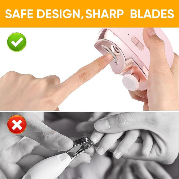 Adult and baby electric nail clippers, highlighting its compact design and safety features
