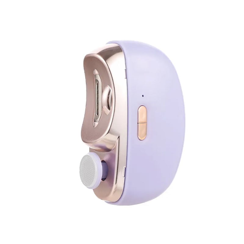 Child's hand being groomed with the safety lock electric nail clippers, showing gentle application
