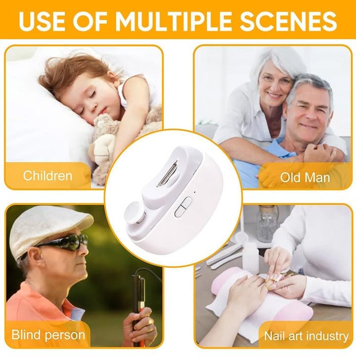 Ergonomic electric nail grooming tool for both adults and infants, includes dual speed settings