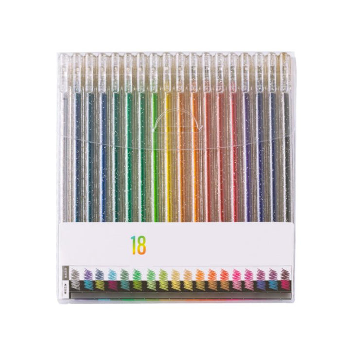 Adult Coloring Book Glitter Gel Pen Set with a finished colorful drawing, showcasing sparkle