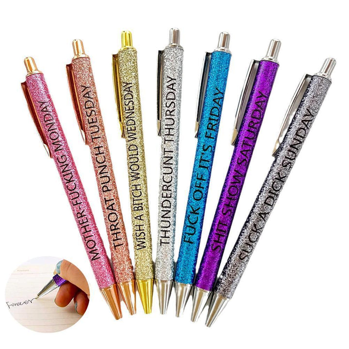 Set of funny adult humor pens, black ink, retractable. Great for office or desk accessories, a unique gag gift.
