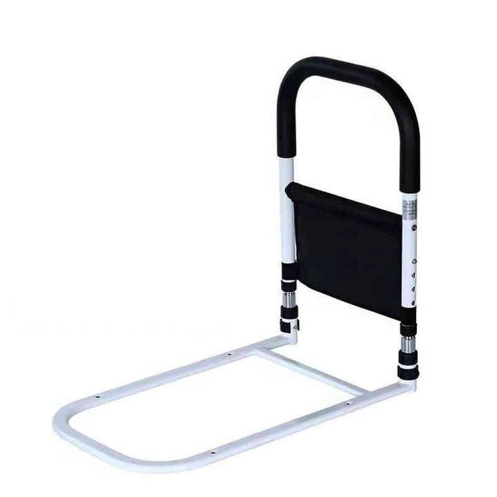 Bedside assist handle for independent living; a sturdy mobility aid for easy getting in and out of bed.