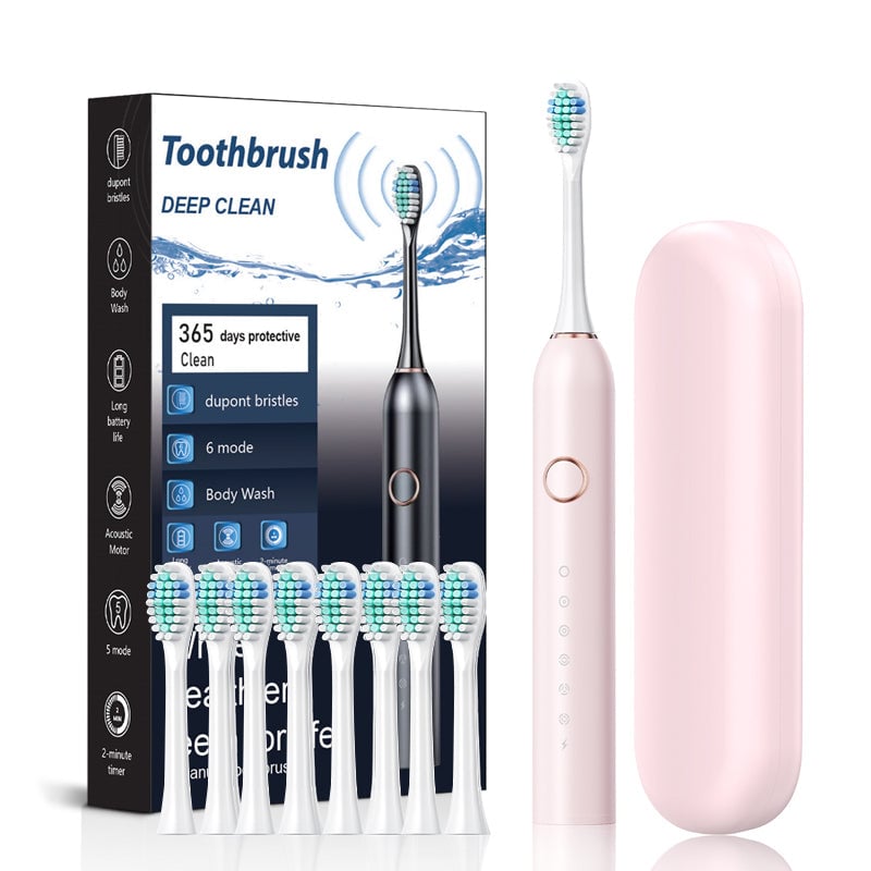 Adult's Sonic Electric Toothbrush in a minimalist bathroom setting, emphasizing modern oral care