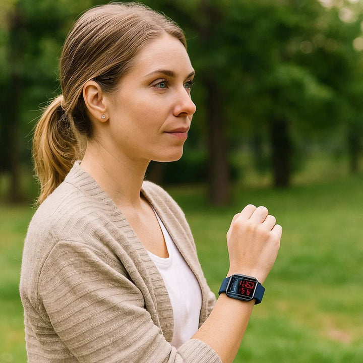 Wearable tech smartwatch: non-invasive blood sugar monitor & glucose tracker with HD display for adult health.
