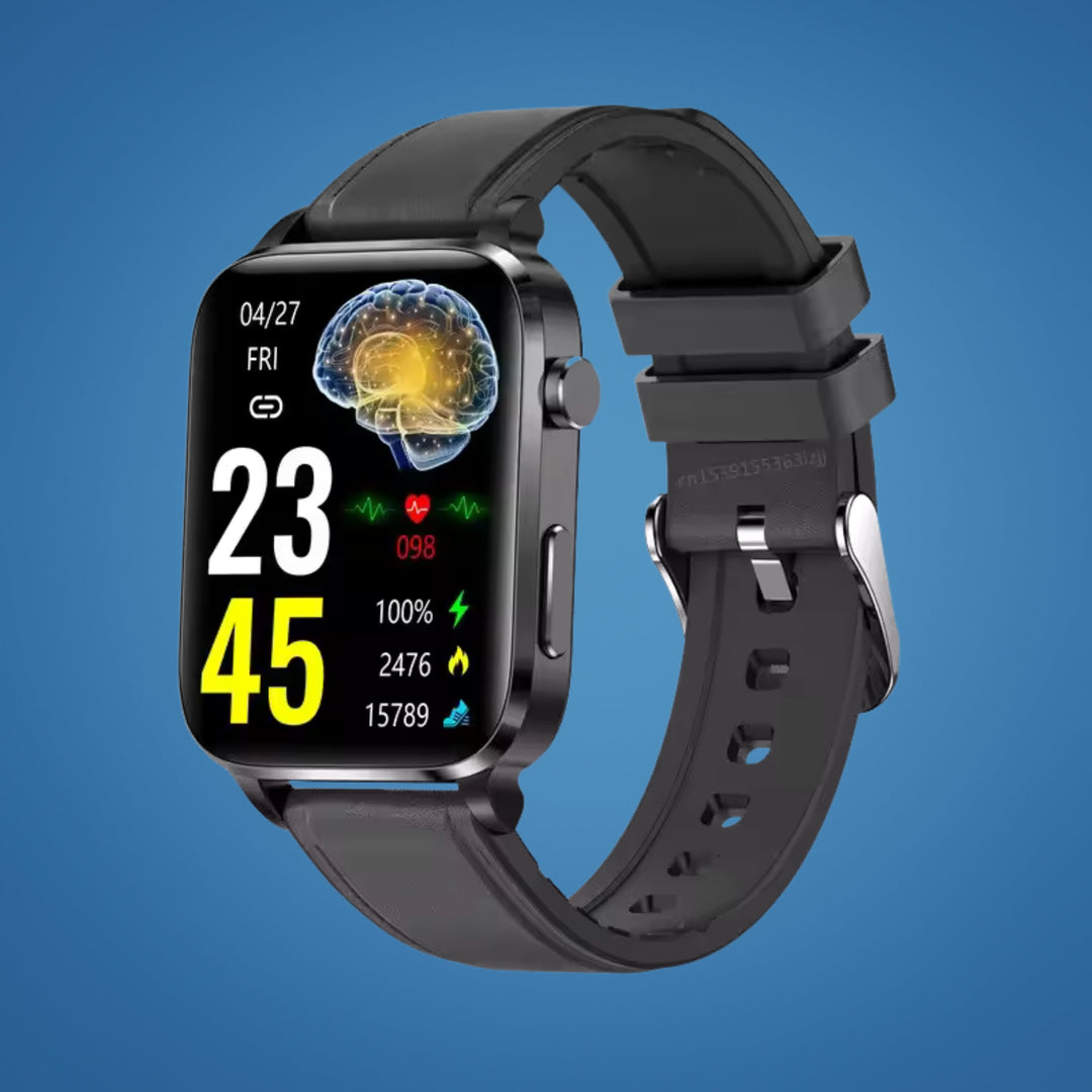 Pain-free blood sugar monitor smartwatch, ideal for adult diabetes management and health tracking via HD display.