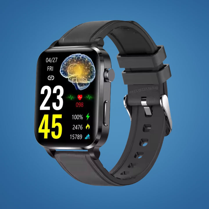 Pain-free blood sugar monitor smartwatch, ideal for adult diabetes management and health tracking via HD display.
