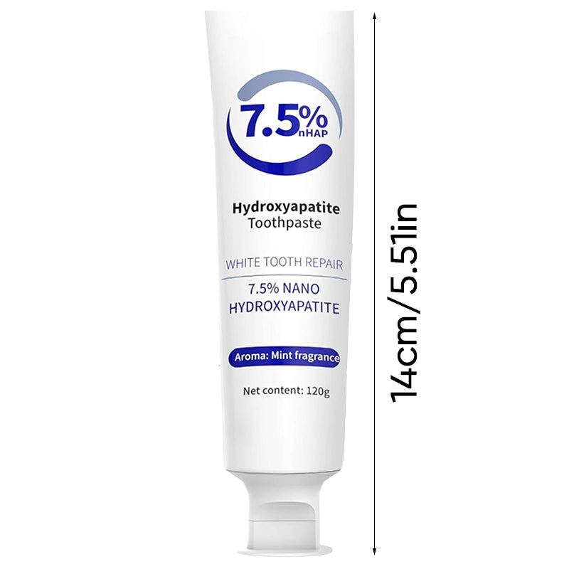 Textured shot of Advanced Hydroxyapatite Whitening Toothpaste paste, indicating gentle formulation