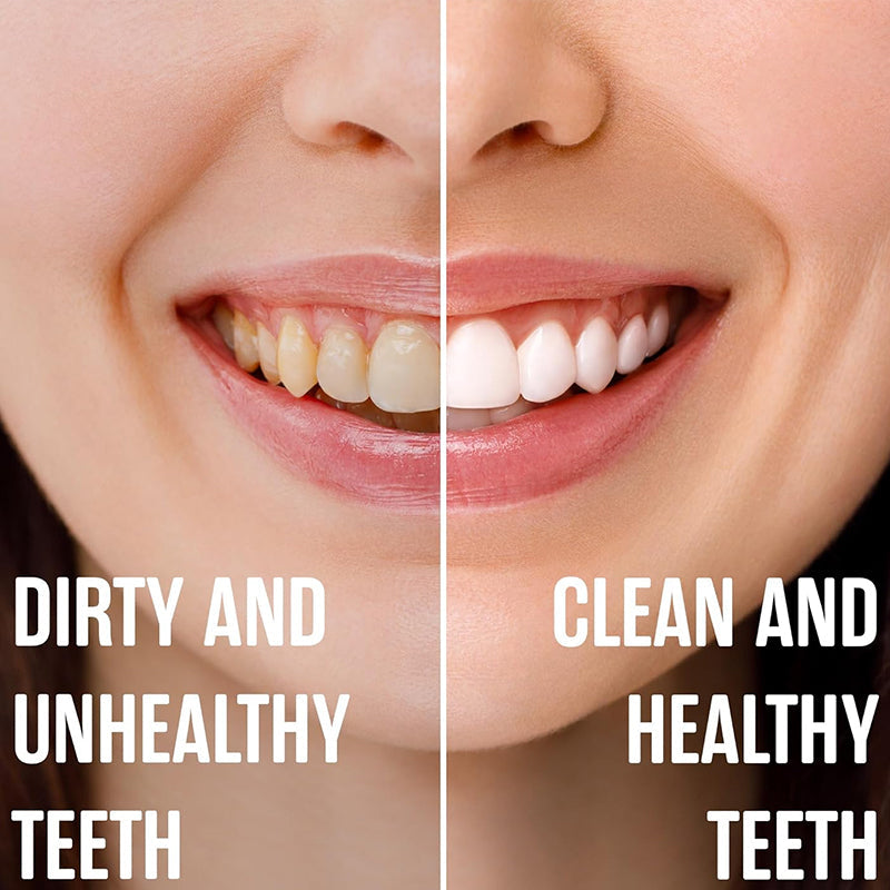 Before/after image with Advanced Hydroxyapatite Whitening Toothpaste, showing whitening results